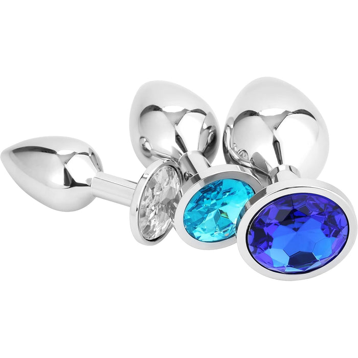 3-piece metal anal plug set – crystal blue color for pleasure