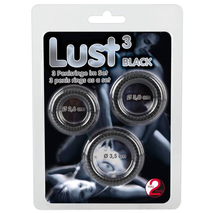 Lust Black juodų penio žiedų komplektas