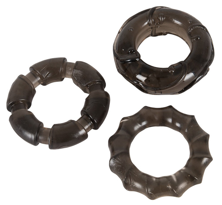 Stretchy cock rings with different stimulating textures, set of 3 for enhanced pleasure
