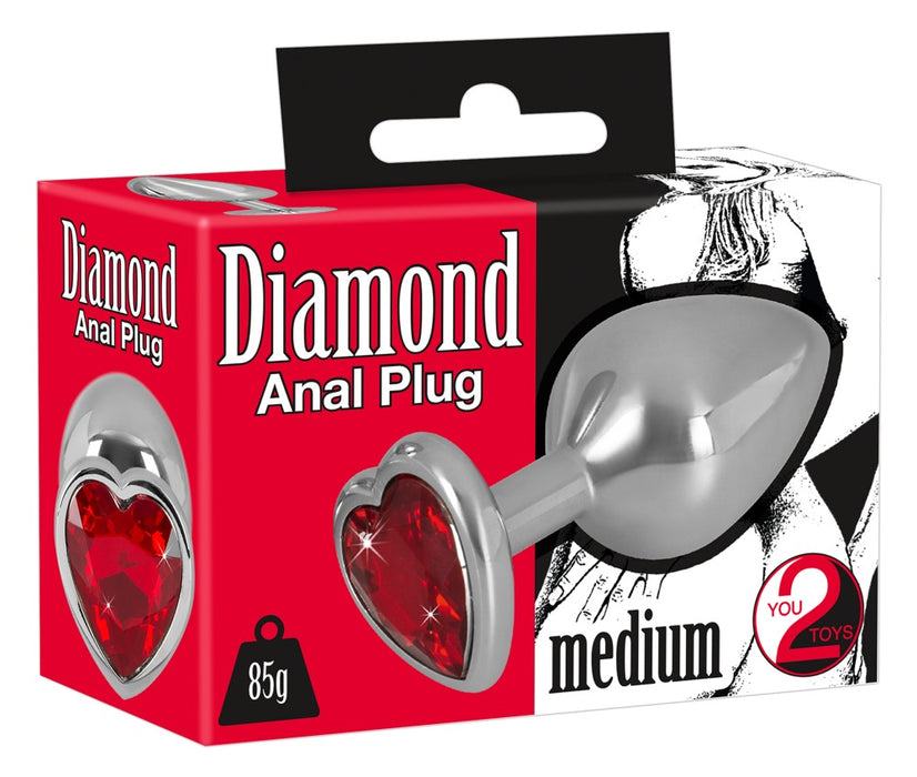 Elegant Aluminium Diamond Anal Plug with Red Gem – Medium Size for Training and Pleasure