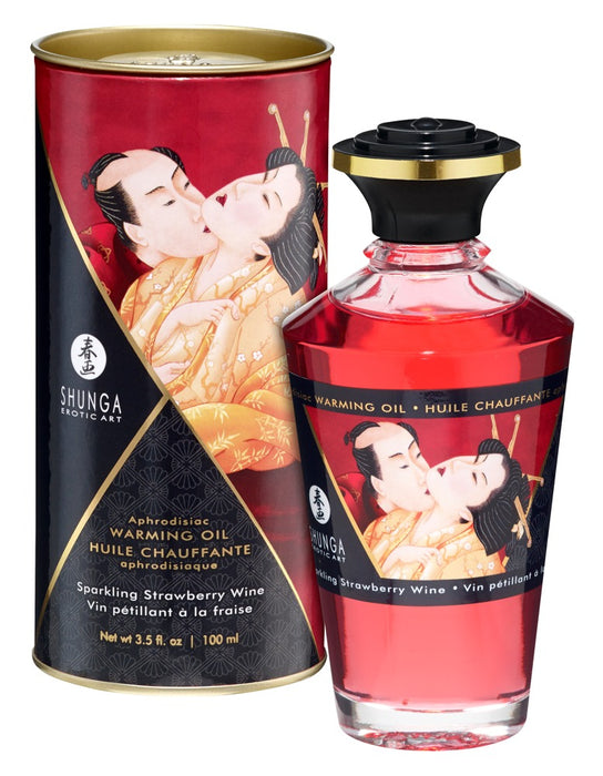 Aphrodisiac Warming Massage Oil with Strawberry Wine Aroma for Passionate Intimate Moments