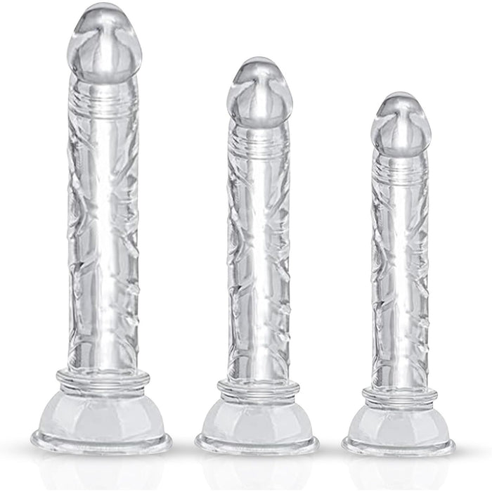 3 dalių tikroviškų dildo rinkinys su stipria prisiurbimo siurbtuku