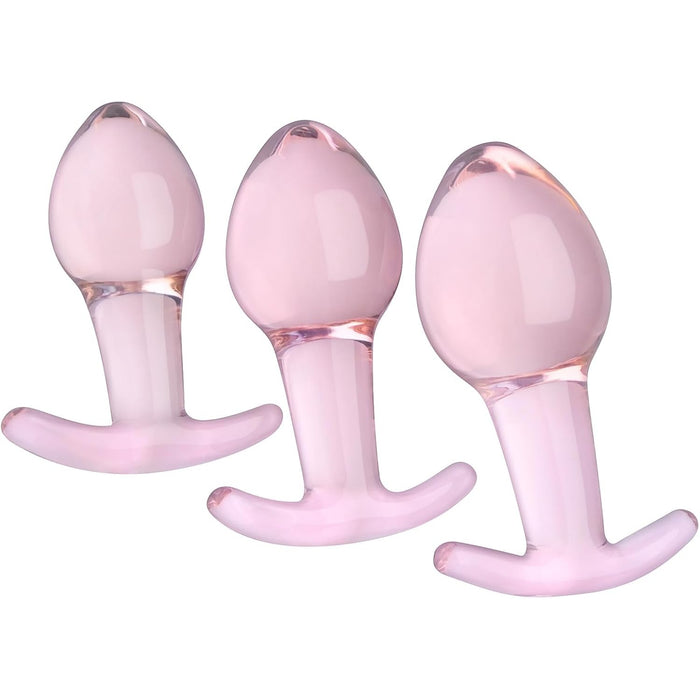 Elegant 3-piece set of clear glass anal plugs - various sizes and colors