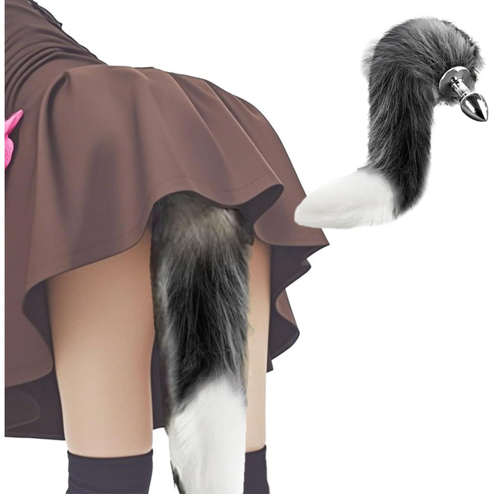Fuchsschwanz Analplug made of steel with playful fur - erotic cosplay accessory