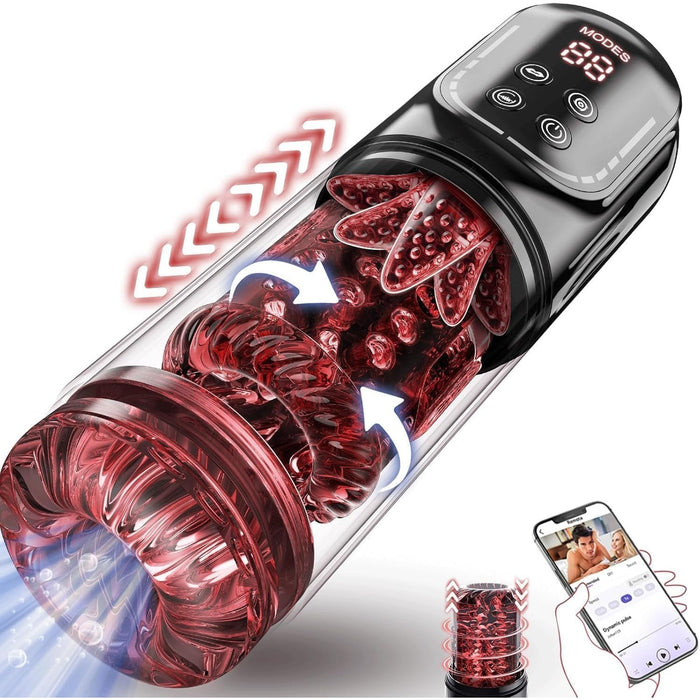 Masturbatorius vyrams su 12s siurbimu, rotacijos ir teleskopo funkcijomis