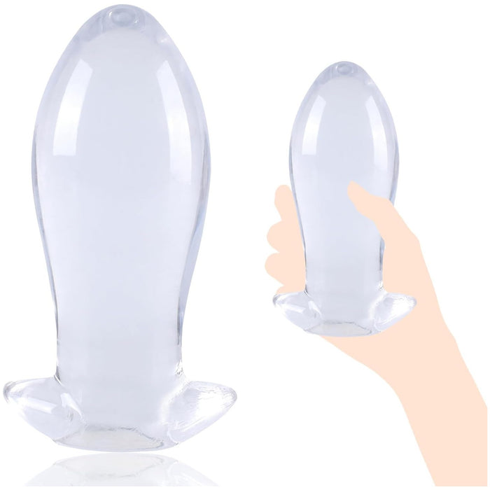 Stylish and large transparent anal plug for women and men in XXL size
