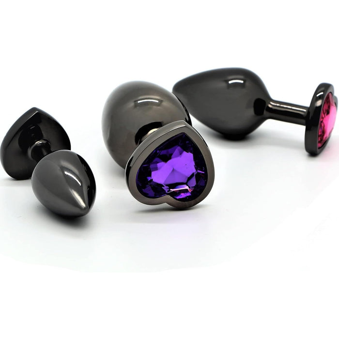 Analinio sekso rinkinys – 3 metaliniai analiniai kaiščiai širdies formos