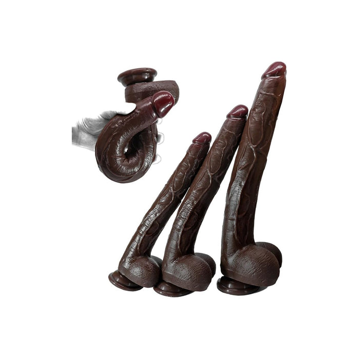 Extra long, flexible, realistic silicone dildo with strong grip (M)