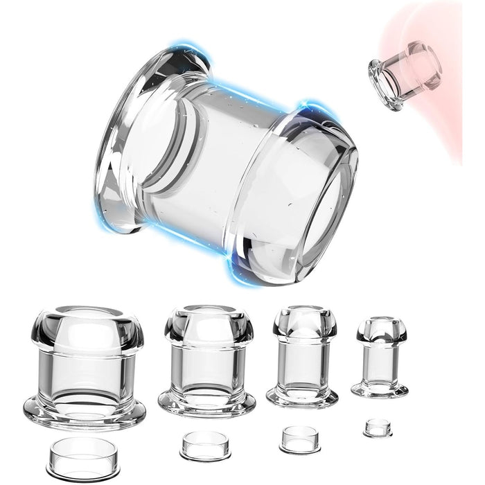 Hygienic Transparent Empty Anal Plug with Leak Protection and Set of Four Sizes