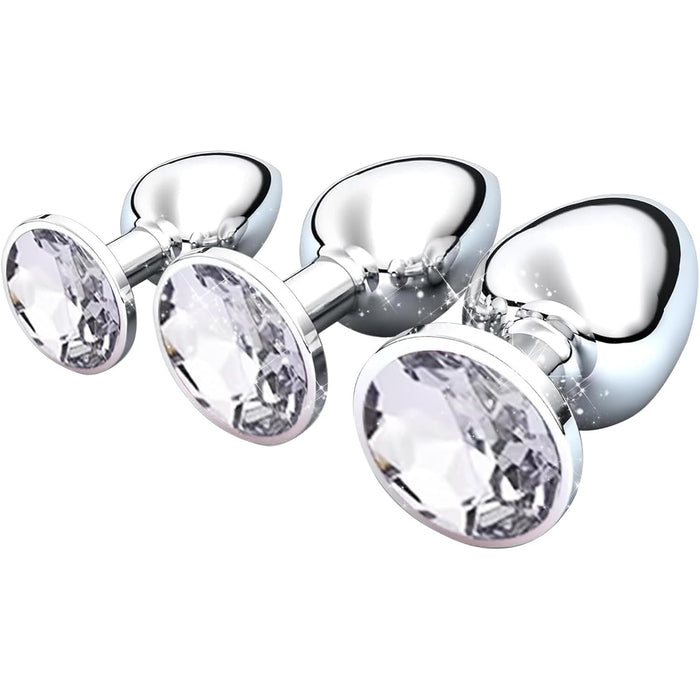 3 Pcs Metal Anal Plugs With Shiny Crystal For Beginners