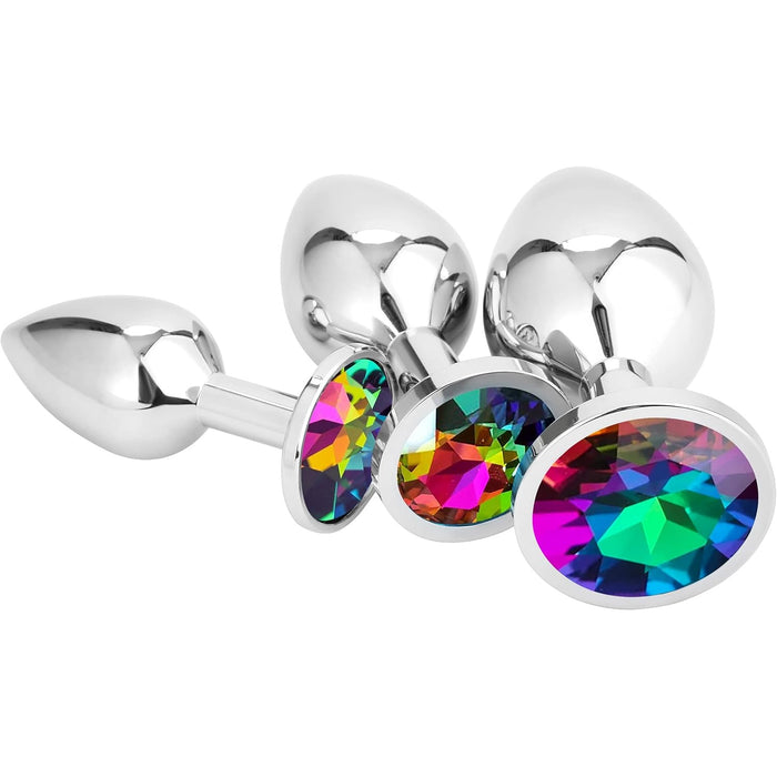 3 dalių metalinis analinis kaištis – vaivorykštės kristalas, 3 dydžių rinkinys