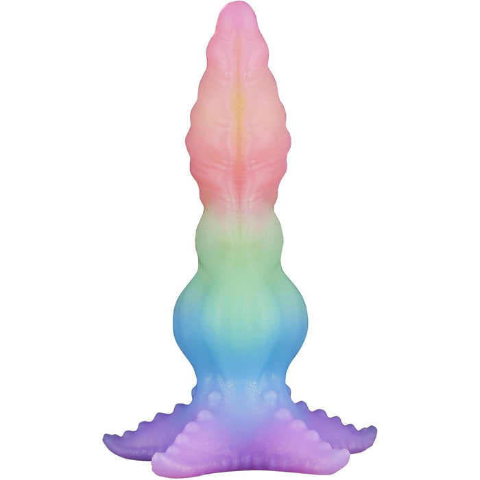 Fantasy silikoninis dildo su mazgais ir ryškiu prisitvirtinimu prie paviršiaus