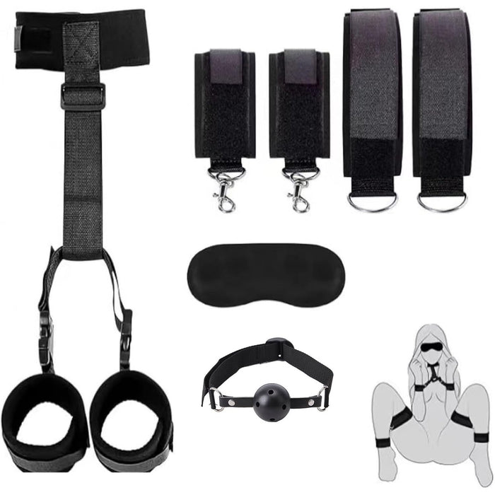 Erotinis BDSM fiksacijų rinkinys poroms su rankų ir kojų antrankiais