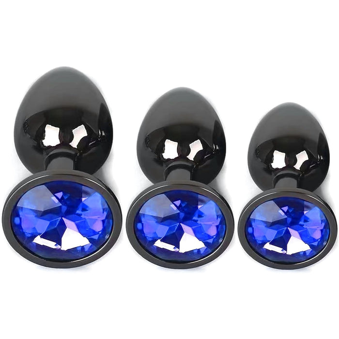 Set of 3 anal plugs with crystal diamond and heart shape