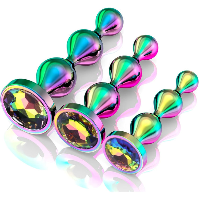 3 Metal Anal Plugs with Heart Base - Elegant Anal Trainer for Beginners and Experienced