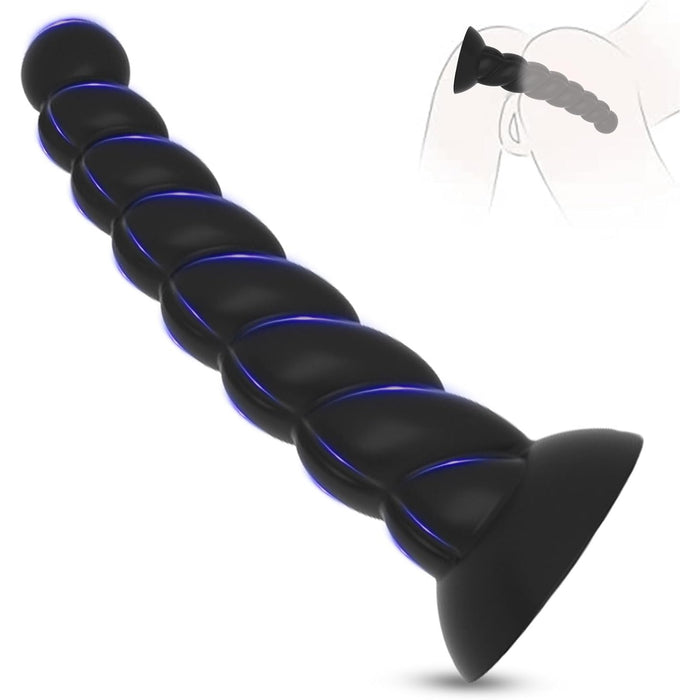 Ergonomic spiral design anal dildo with strong valve for hands-free use
