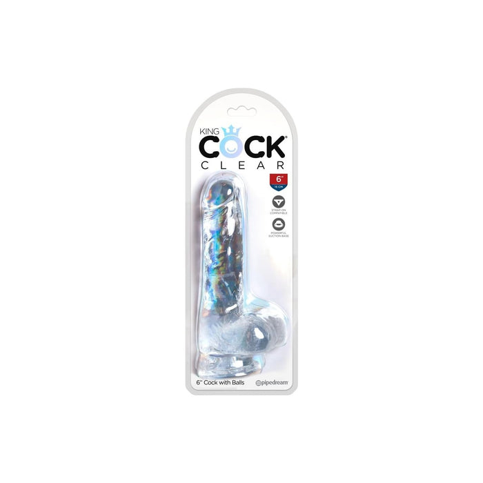 King Cock 6 inch transparent dildo with balls and strong attachment base