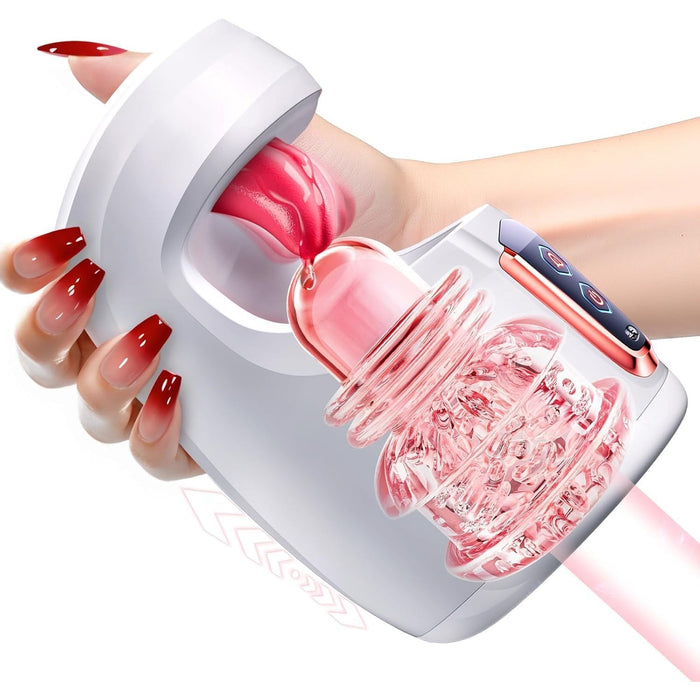 Elektrinis masturbatorius vyrams su 10 stūmoklių ir 10 liežuvio judesių