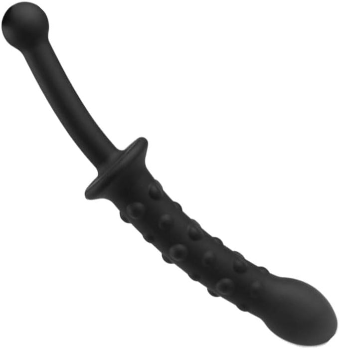 Silicone dildo with handle and beads for pleasure for men and women