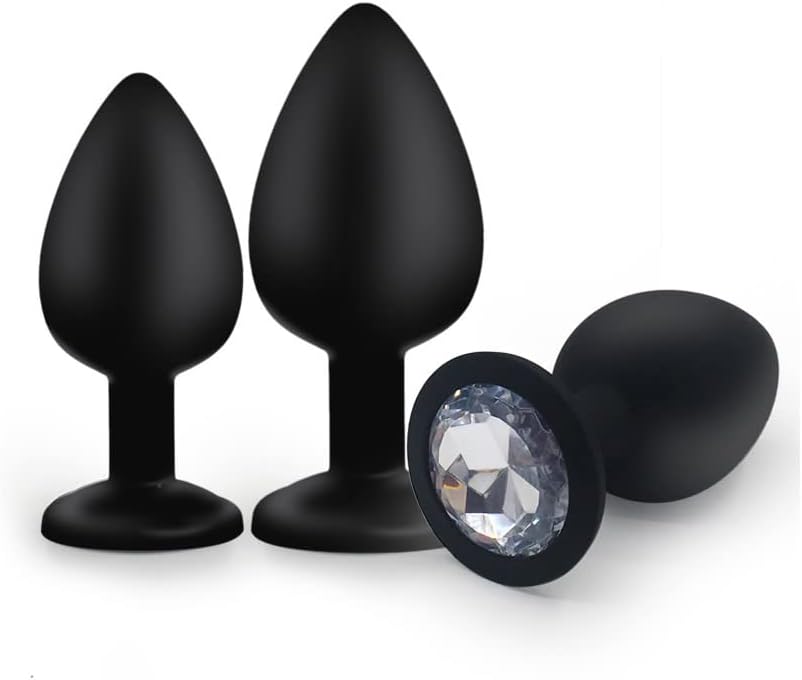 3-piece silicone anal plug set with crystal - for beginners and advanced users