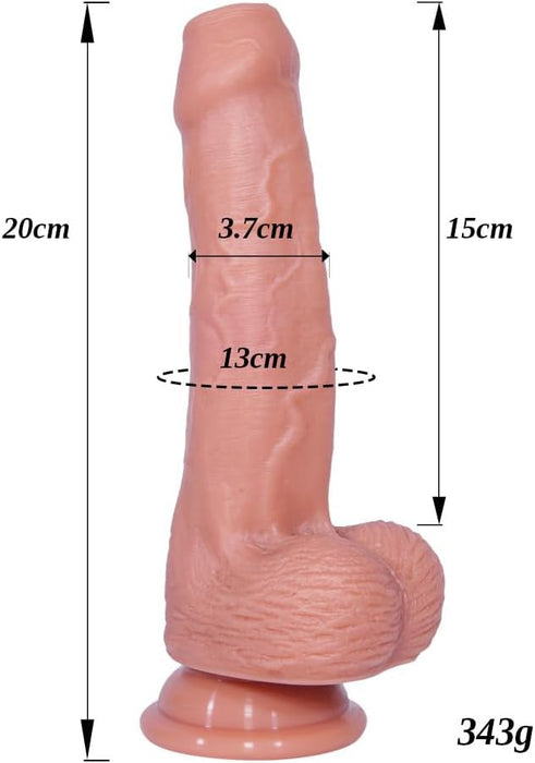 20 cm realistinis silikoninis neapipjaustytas dildo su stipria prisitvirtinimo siurbtuku