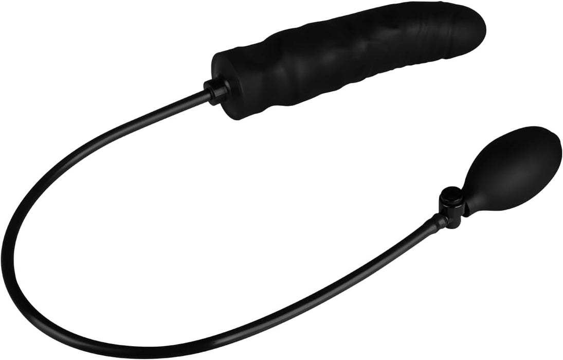 Natural 19 cm inflatable dildo with blow-off button and convenient pump