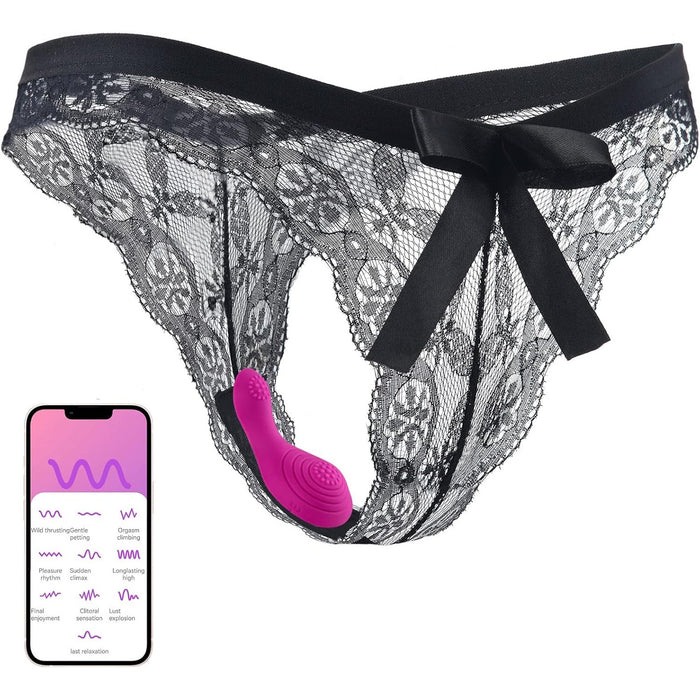 Elegant piercing vibrator with black lace underwear and APP control