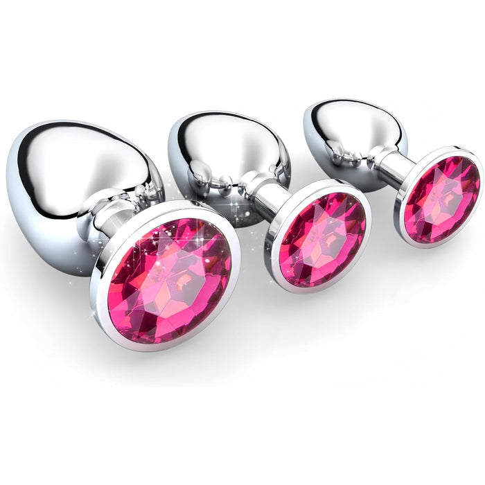 3-piece metal anal plug set with crystal diamond and sex toys