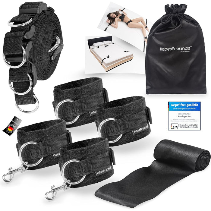 Bondage-Set mit Bettfesseln, Handschellen und Augenbinde für Paare