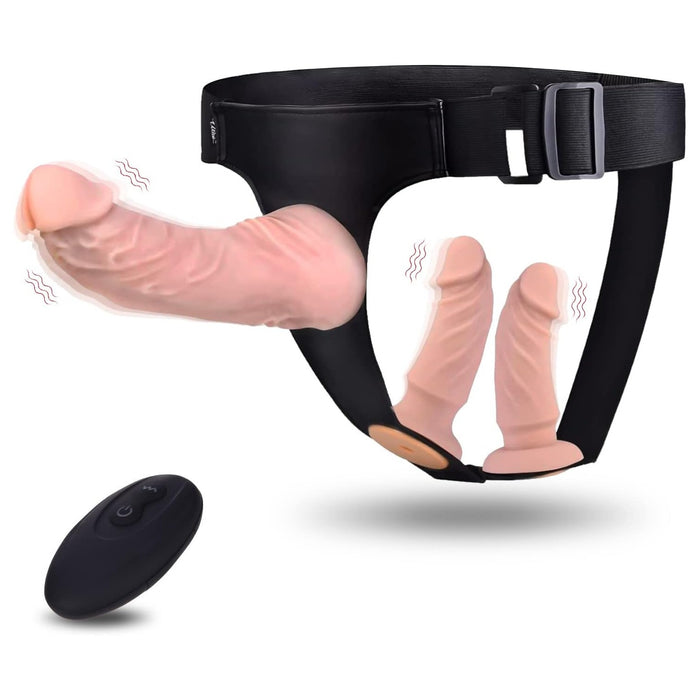 Adjustable and Vibrating Strap-on Sex Toy with 3 Silicone Files