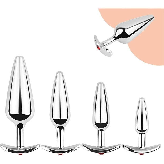 Stainless Steel Anal Plug with T-Bar Base S/M/L/XL Sizes