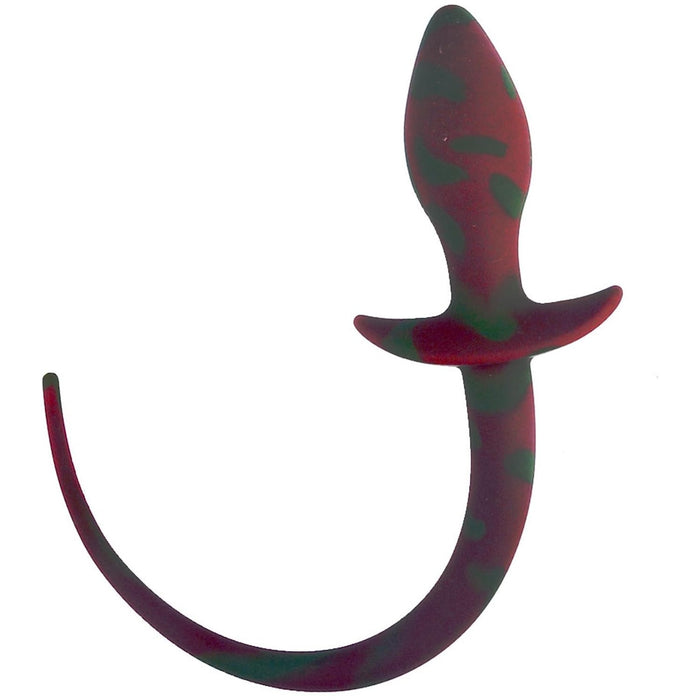 Cosplay silicone anal plug with dog tail - green and soft
