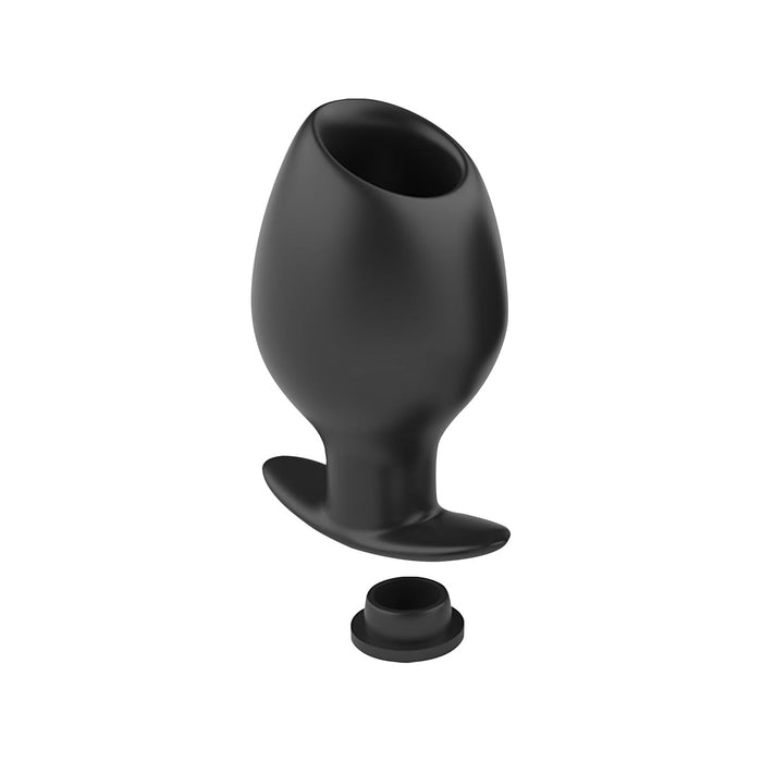 Silikoninis tuščiaviduris analinis kaištis su anti-pratekėjimo funkcija, skirtas BDSM ir fisting žaidimams