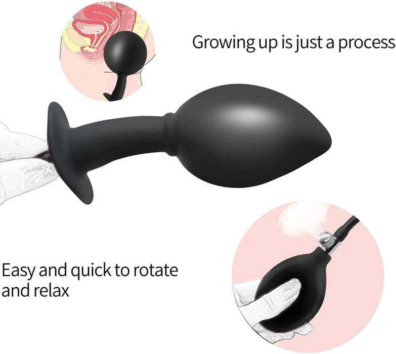 Inflatable silicone anal plug with pump - adjustable size XXL toy