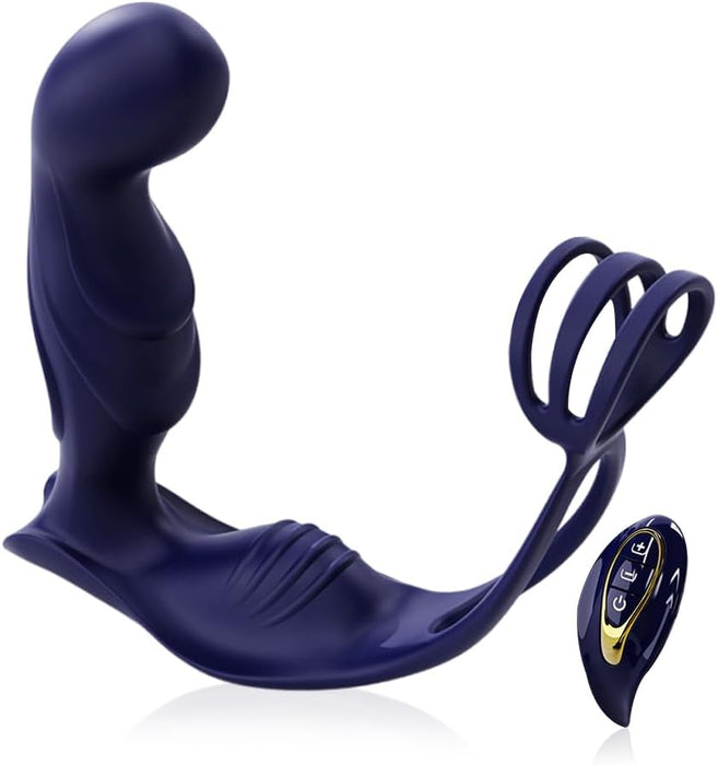 Double prostate vibrator rings for men with 10 vibration modes and remote control function