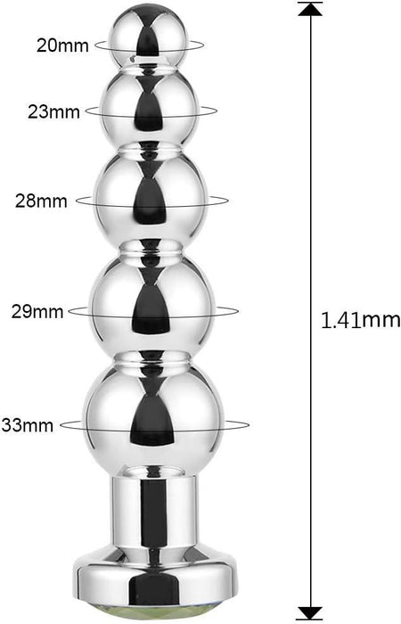 Metal Anal Butt Plug with 5 Balls, Stainless Steel