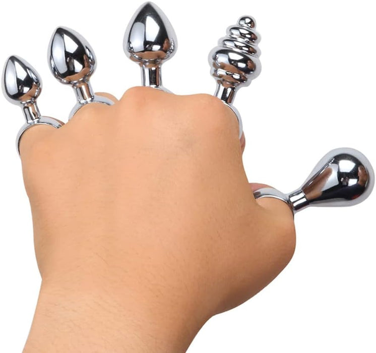 Mini anal plug set – stainless steel, with traction ring for beginners