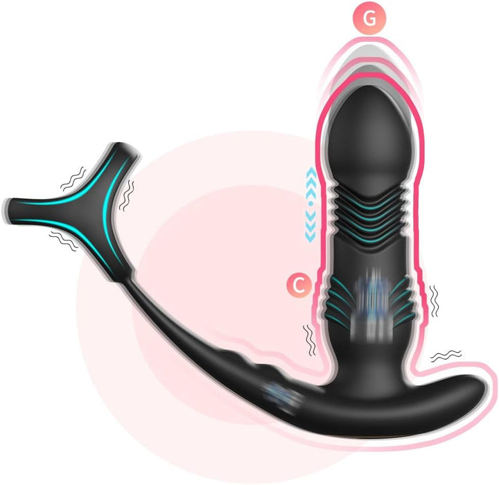 Anal massager for men with 10 vibrations and a stimulating penis ring