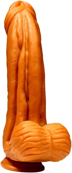 Large realistic dildo made of liquid silicone material with a strong suction base
