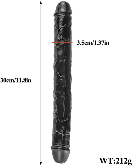 Juoda Lanksčių dvigubas dildo, 30 cm, saugus ir universalus
