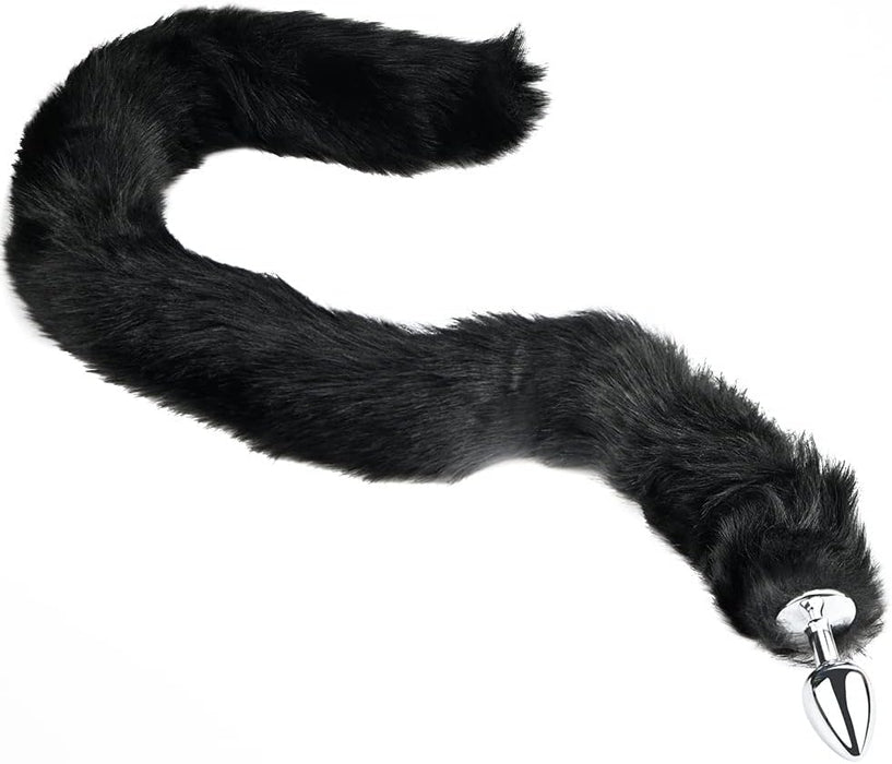 Ilgas fuchso uodegos analinis kaištis su metalo pagrindu ir kailiuku, M dydis