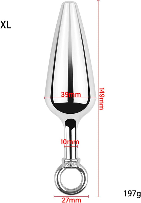 Stainless Steel Anal Plug with Pull Ring – S/M/L/XL Sizes