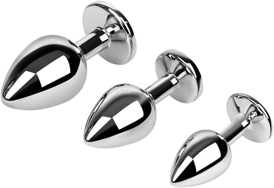 Elegant 3-piece aluminum anal plug set with crystal