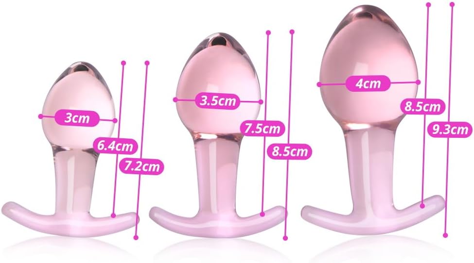 Elegant 3-piece set of clear glass anal plugs - various sizes and colors