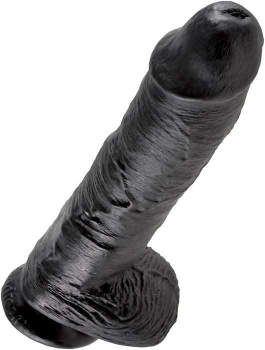 Black 25.4 cm long dildo with tests and strong attachment base