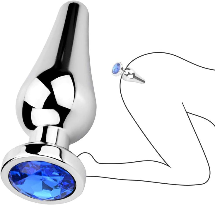 Metal anal plug with conical design and colorful ornament