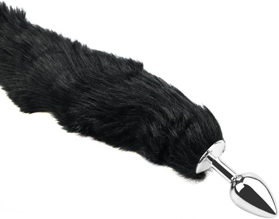 Ilgas fuchso uodegos analinis kaištis su metalo pagrindu ir kailiuku, M dydis