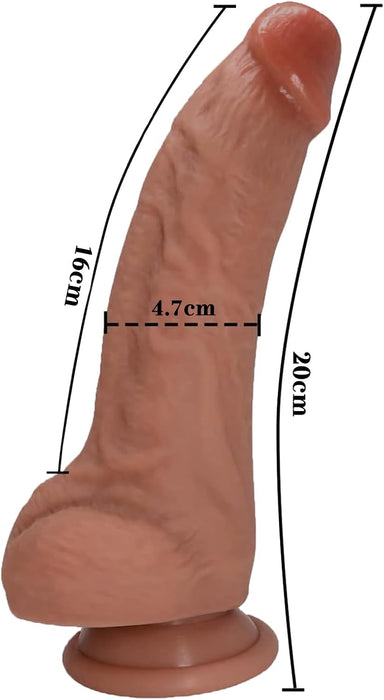 Realistic silicone dildo with strong suction cup, 20 cm