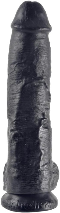 Black 25.4 cm long dildo with tests and strong attachment base