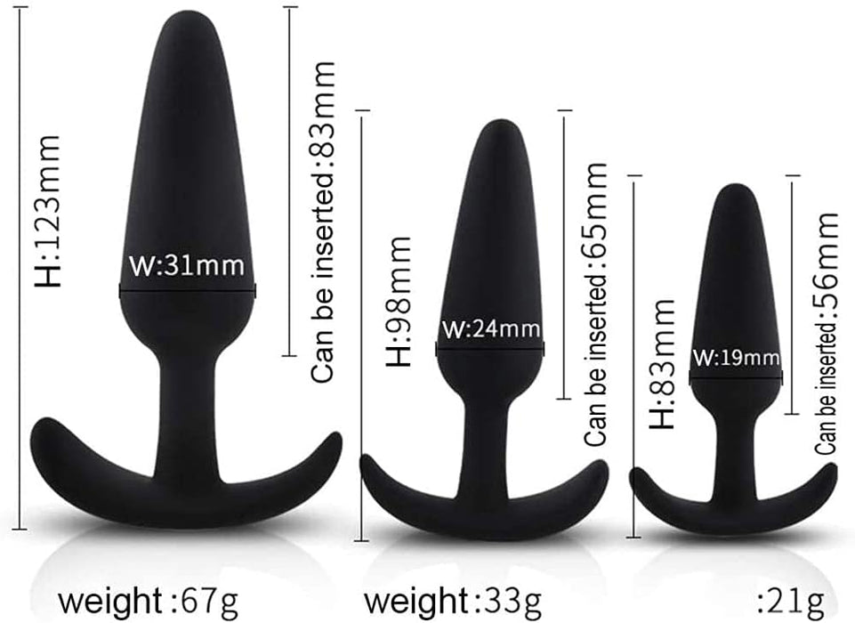 Silicone anal plugs set – 3 different shapes for couples and beginners
